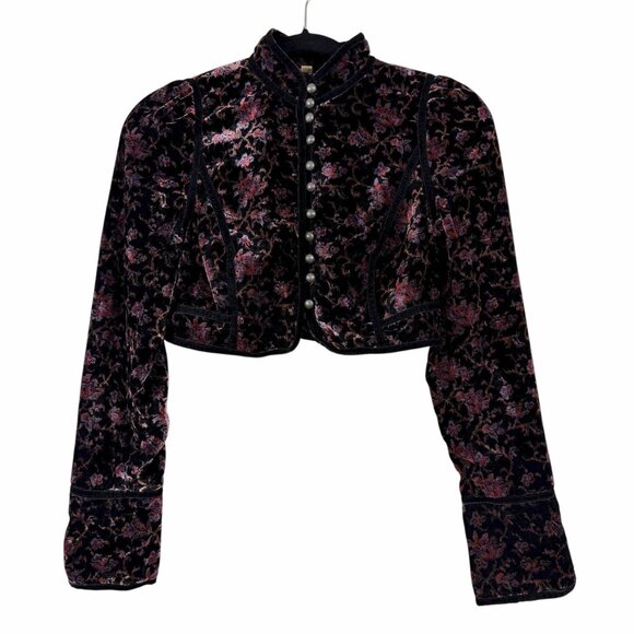 Free People Tripoli Floral Velvet Bolero Jacket Womens Size 2 Cropped Dark Fairy - Picture 2 of 7